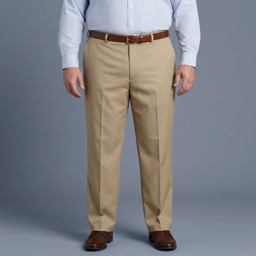 Haggar Mens Dress Pants Slacks 44x30 Tan Beige Flat Front Poly‎ EUC